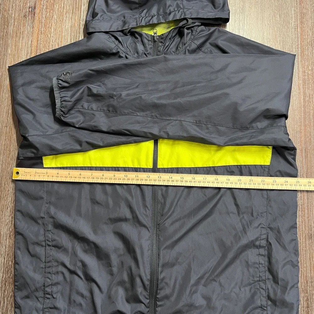 Starter Windbreaker Jacket Mens L Greystone 1/4‎ Zip Neon Yellow Hooded